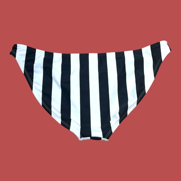 Shade & Shore-Women's Striped Medium Coverage Bikini Bottom-White/Black-L(12-14) - Picture 4 of 14